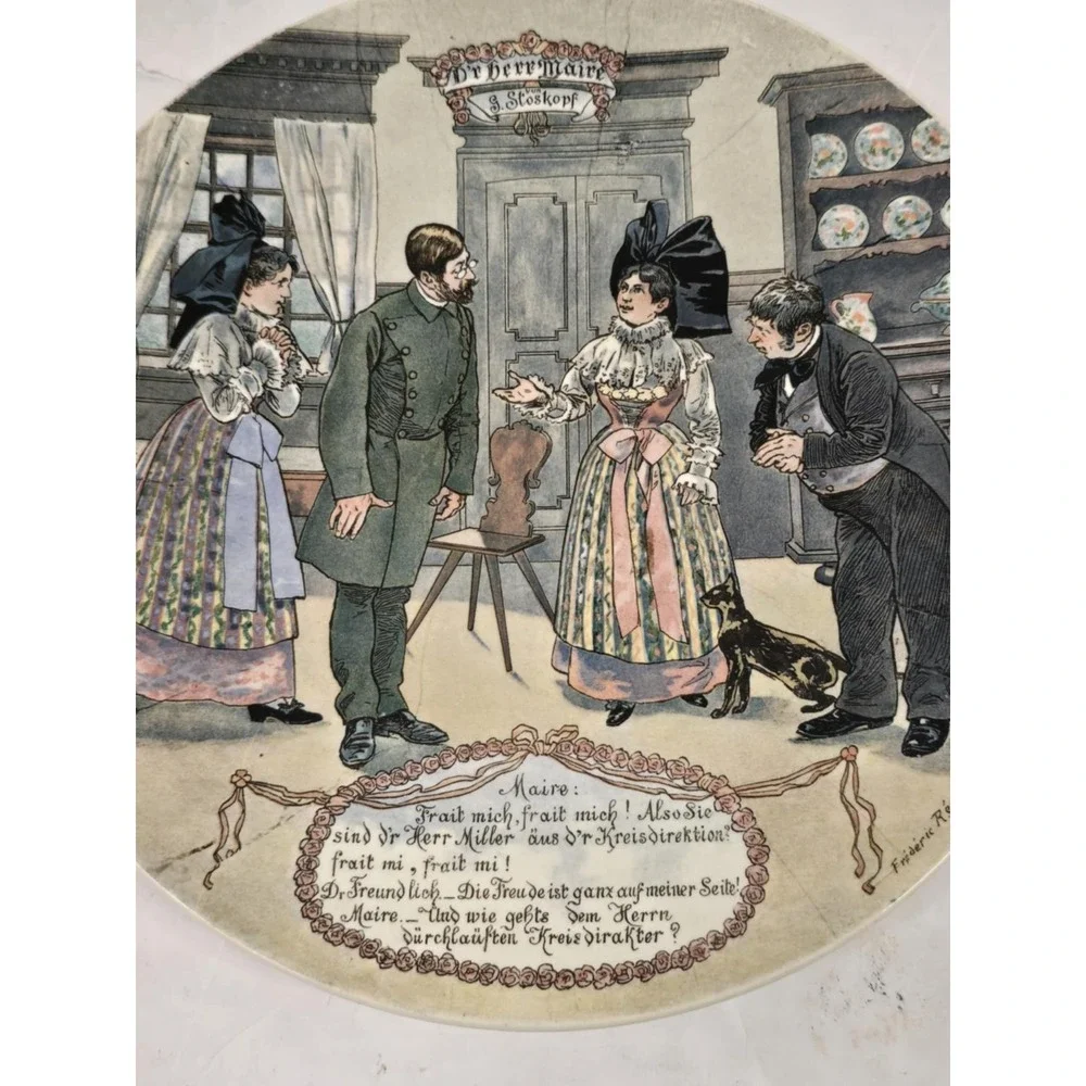 ANTIQUE SARREGUEMINES DR BERR MAIRE COMEDY PLATE BY FREDERIC RIGAMAY‎ 8.75